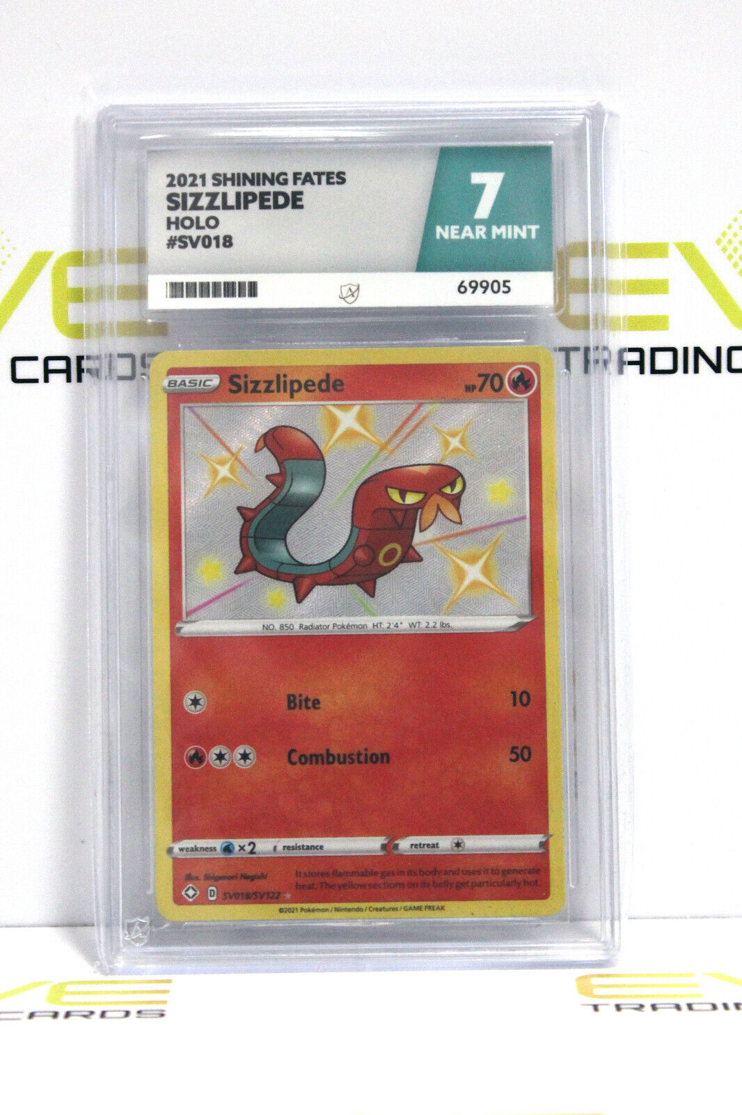 Graded Pokémon Card - #SV018/SV122 2021 Sizzlipede Shining Fates Holo - Ace 7