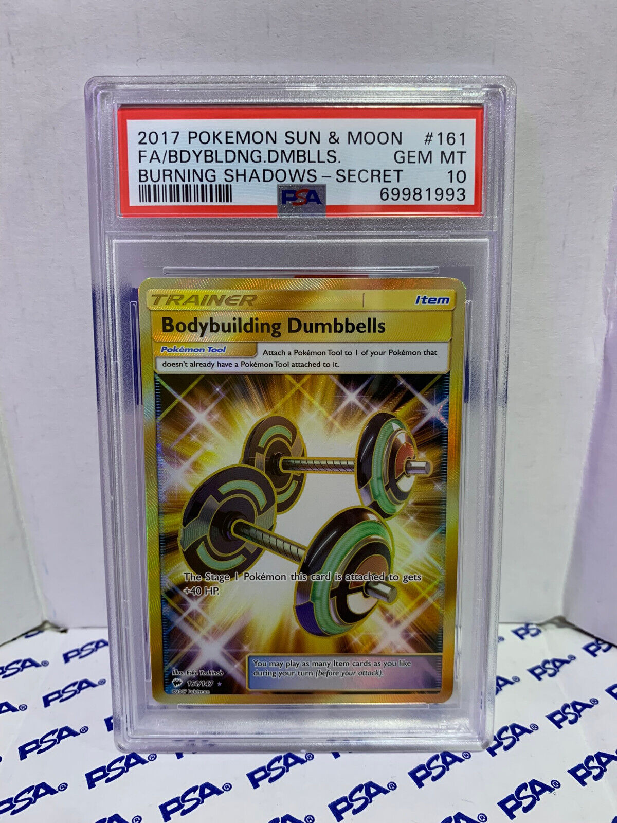 Graded Pokemon Card - 161/147 2017 Sun & Moon FA/Bodybuilding Dumbbells - PSA 10