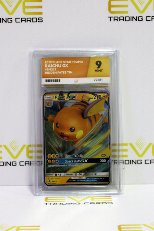 Graded Pokemon Card - #SM213 2019 Black Star Promo Raichu GX Hidden Fate - Ace 9