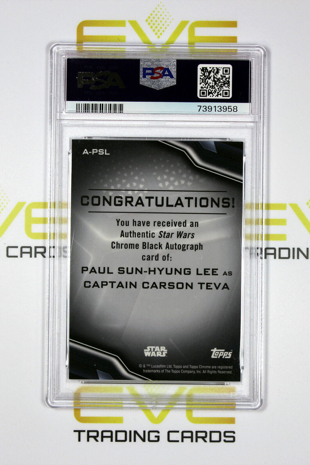 Topps Chrome Black Star Wars #A-PSL Paul Sun-Hyung Lee as Carson Teva - PSA 10