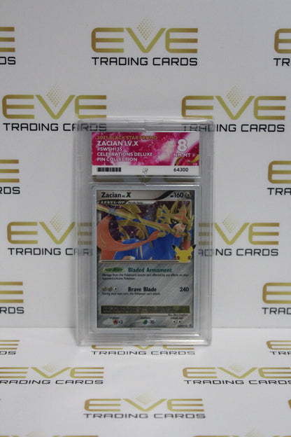 Graded Pokemon Card - #SWSH135 2021 Black Star Promo Zacian LV.X Pin Coll- Ace 8