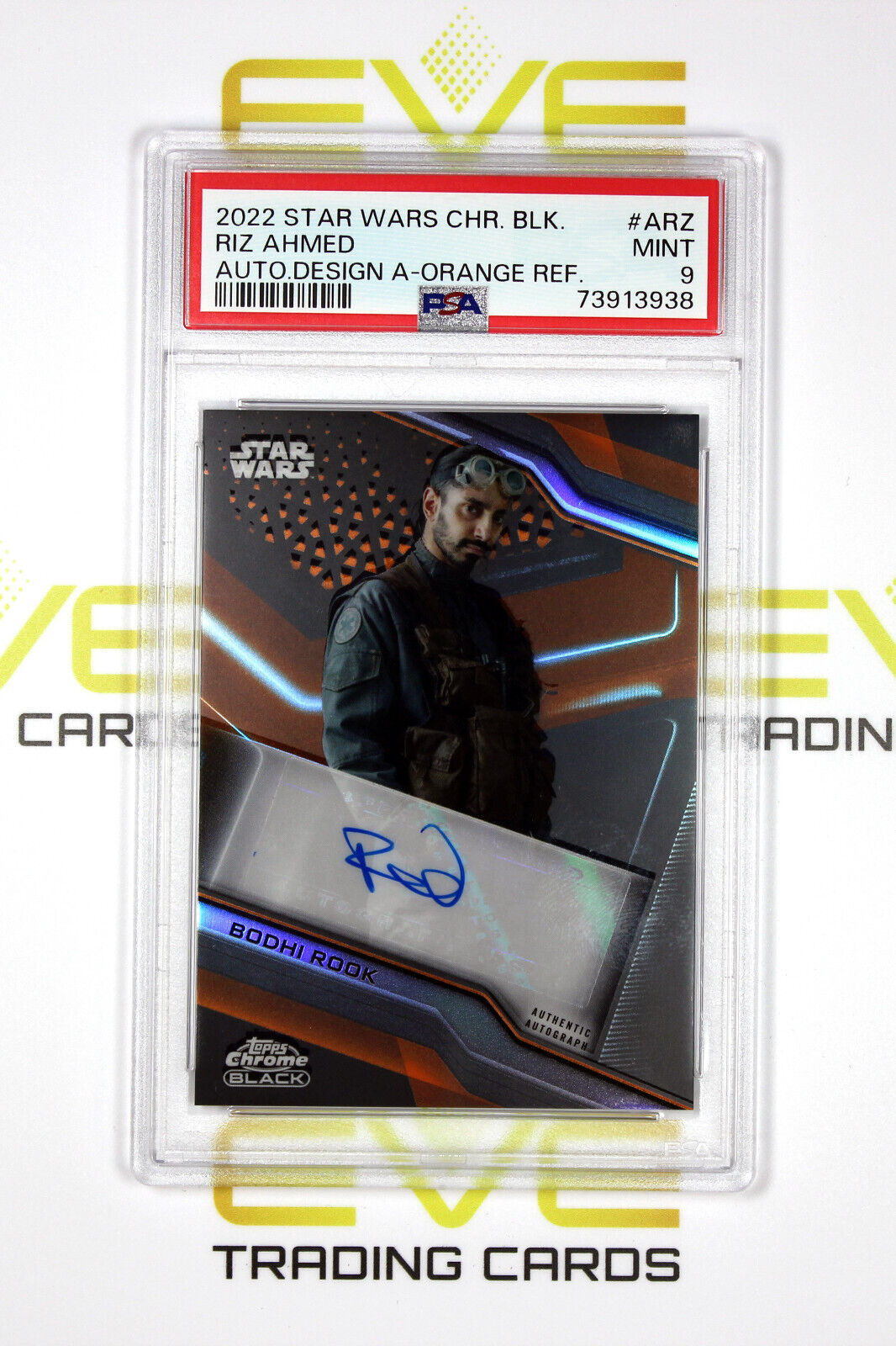 Topps Chrome Black Star Wars #A-RZ Riz Ahmed as Bodhi Rook Auto /25 - PSA 9