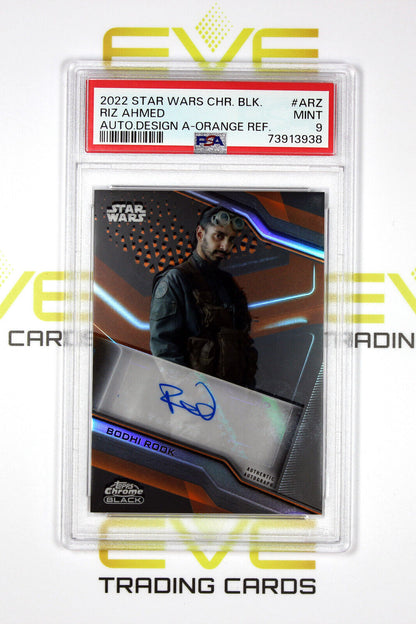 Topps Chrome Black Star Wars #A-RZ Riz Ahmed as Bodhi Rook Auto /25 - PSA 9