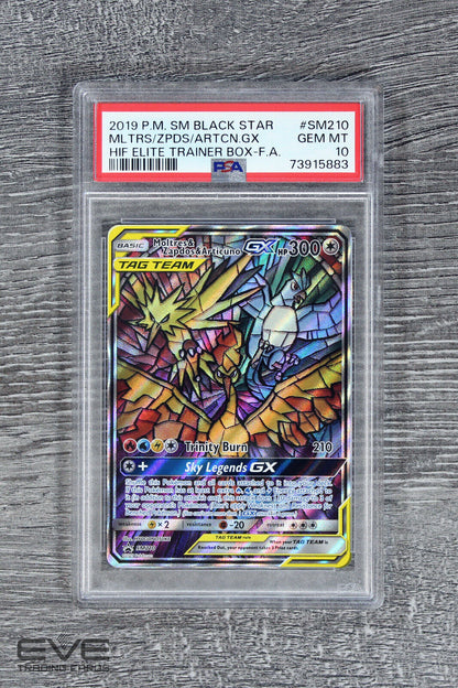 Pokemon Card #SM210 2019 Moltres Zapdos Articuno GX Hidden Fates ETB BSP -PSA 10