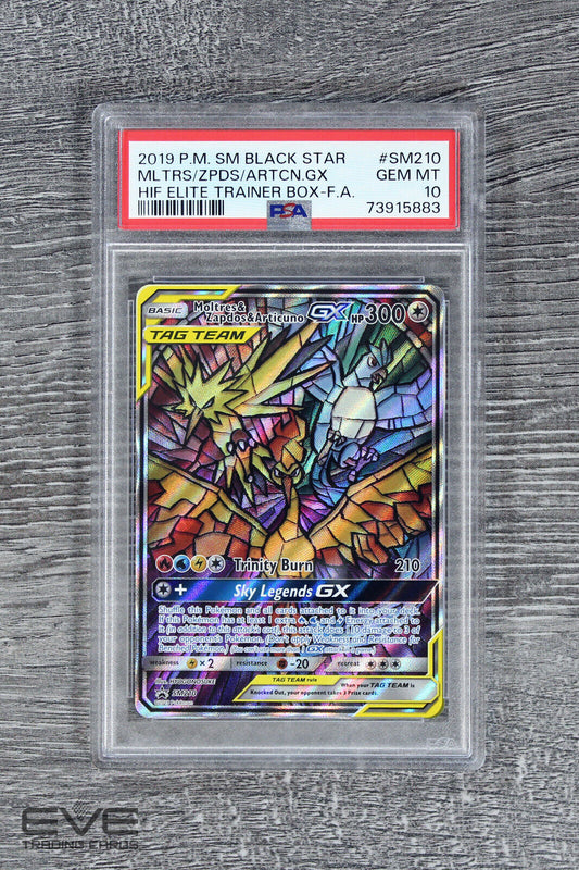 Pokemon Card #SM210 2019 Moltres Zapdos Articuno GX Hidden Fates ETB BSP -PSA 10