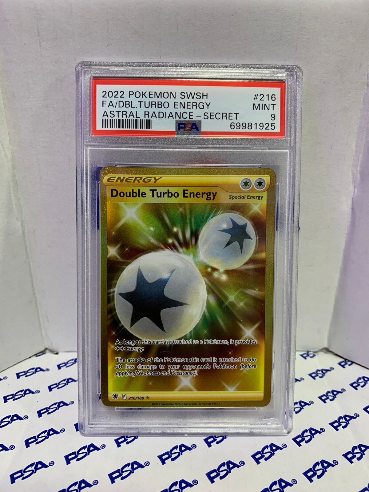 Graded Pokemon Card - 216/189 Dbl Turbo Energy Astral Radiance - PSA 9