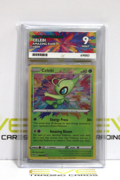 Graded Pokémon Card - #009/185 2020 Celebi Vivid Voltage Amazing Rare - Ace 9