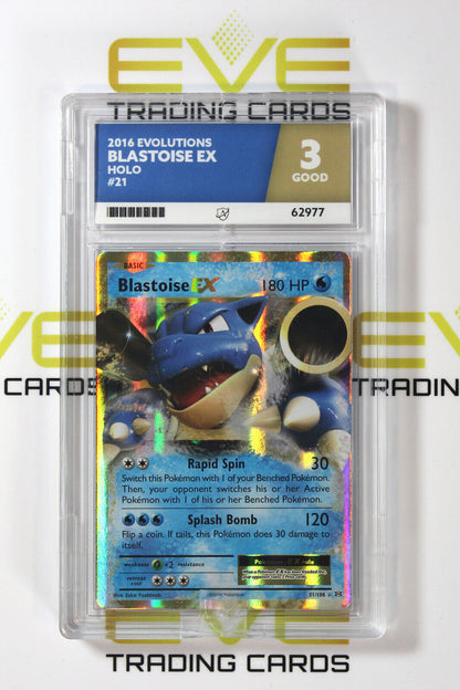 Graded Pokemon Card #21/108 2016 Blastoise EX Evolutions Holo - Ace 3