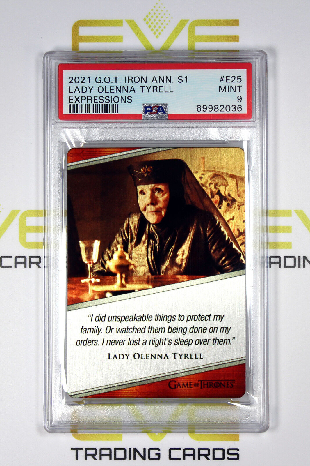 Graded Game of Thrones Card - #E25 2021 Lady Olenna Tyrell - Expressions - PSA 9