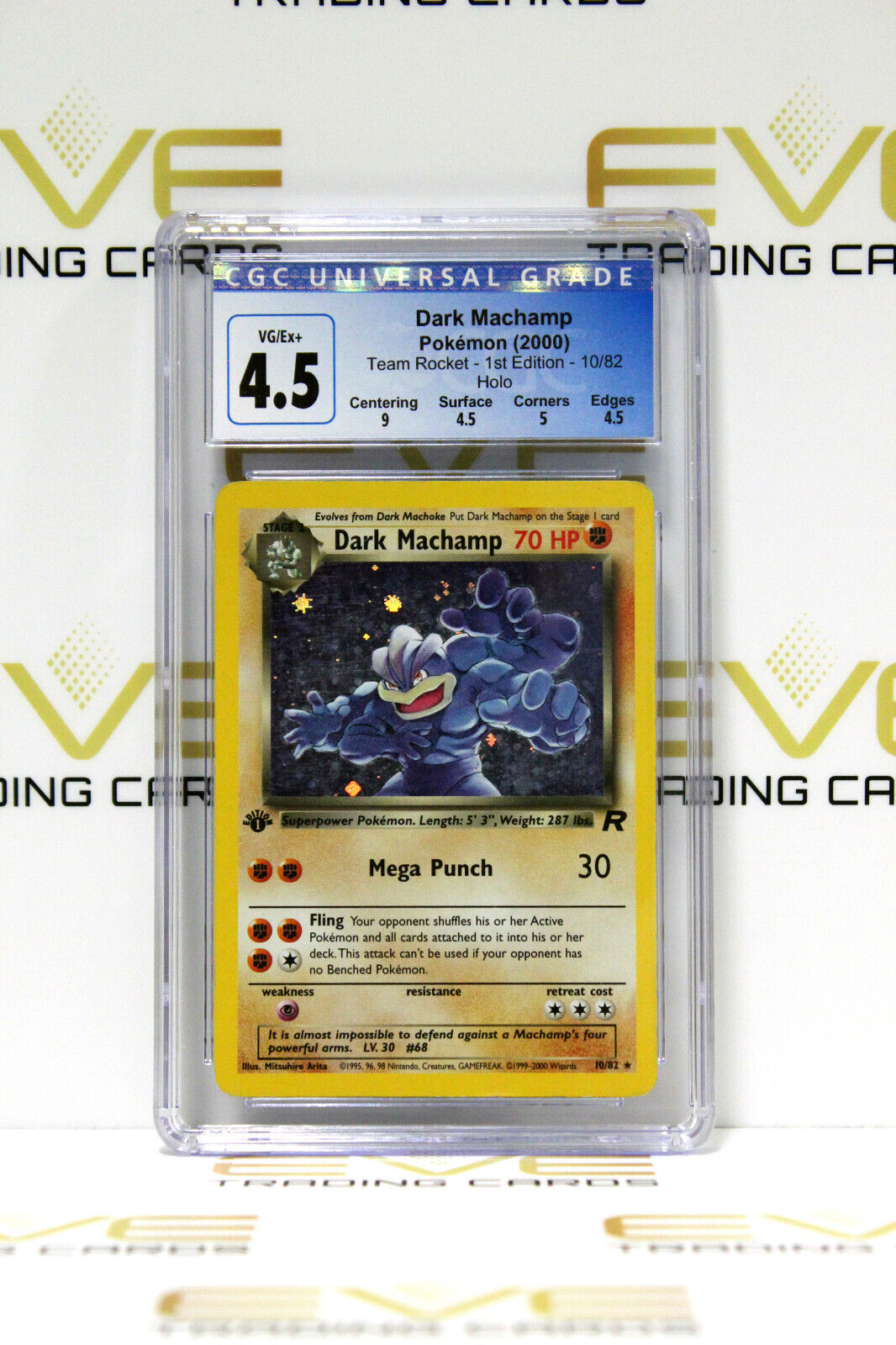 Graded Pokemon Card - #10/82 2000 Dark Machamp Team Rocket 1st Ed Holo - CGC 4.5