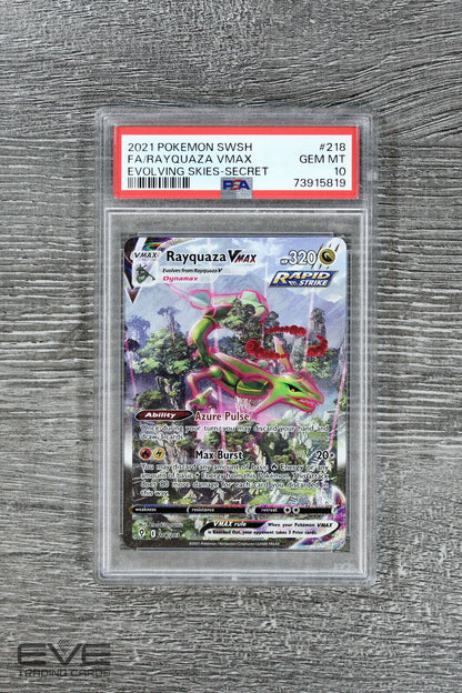 Pokemon Card - #218/203 2021 Rayquaza VMAX Secret Evolving Skies Full Art PSA 10