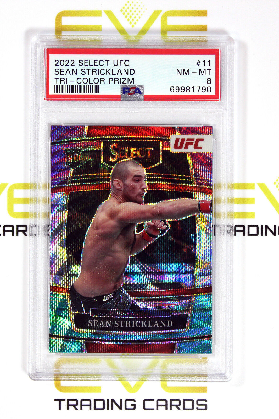 Graded Panini Select UFC Card - 2022 #11 Sean Strickland Tri-Color Prizm - PSA 8