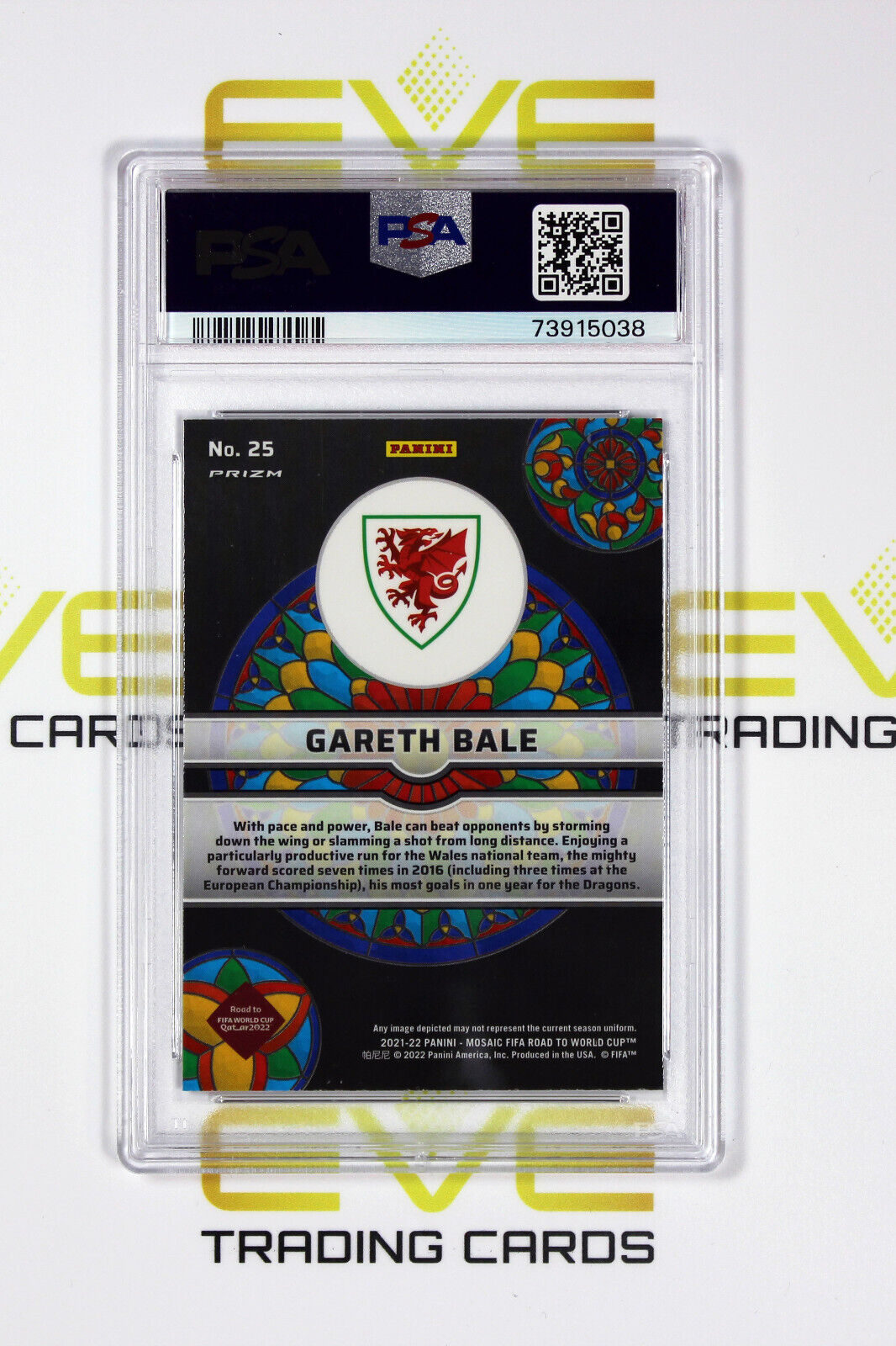 2021-22 Panini Stained Glass Mosaic Prizm Road to World Cup 25 Gareth Bale PSA 9