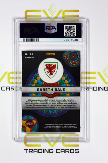 2021-22 Panini Stained Glass Mosaic Prizm Road to World Cup 25 Gareth Bale PSA 9