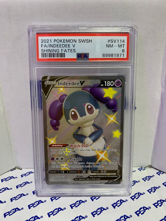 Graded Pokemon Card - SV114/SV122 2021 SWSH Indeedee V Shining Fates - PSA 8