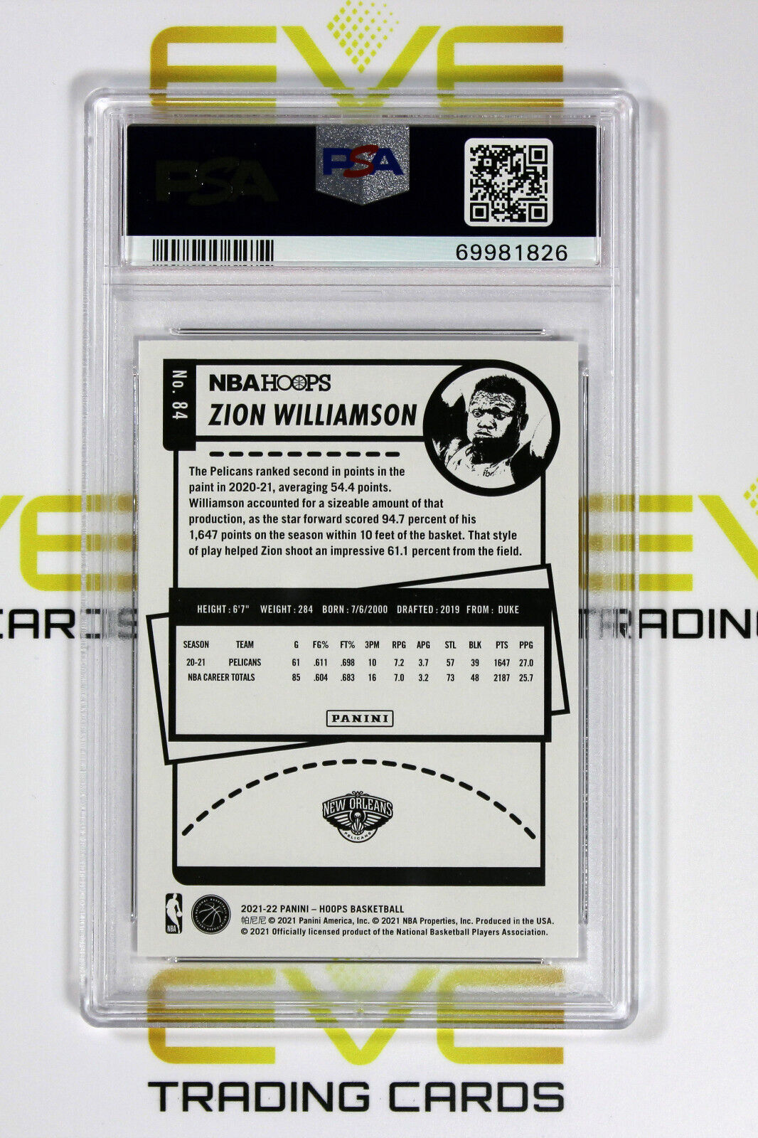 Graded Basketball Card - #84 2021 Panini NBA Hoops Zion Williamson - PSA 10