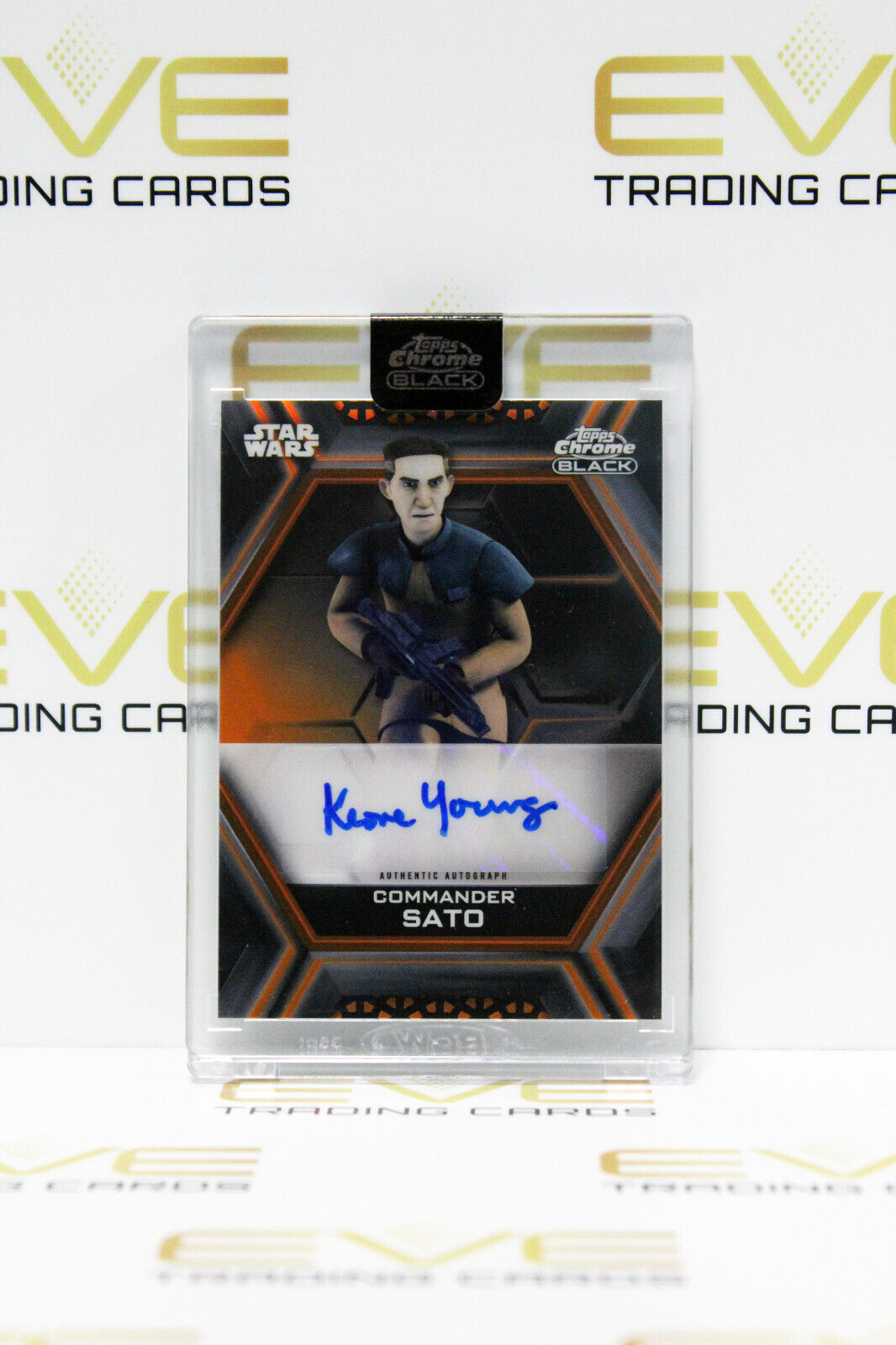 Topps Chrome Black Star Wars Keone Young/Commander Sato Auto Orange Refractor