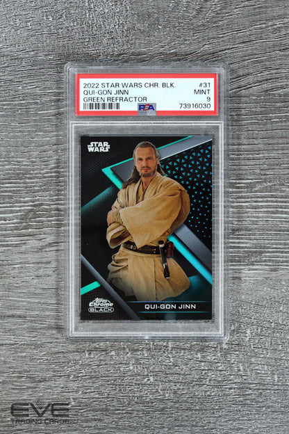 2022 Topps Star Wars Chrome Black #31 Qui-Gon Jinn Green Refractor /99 - PSA 9