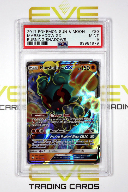 Graded Pokemon Card - #80/147 2017 Marshadow GX Burning Shadows - PSA 9