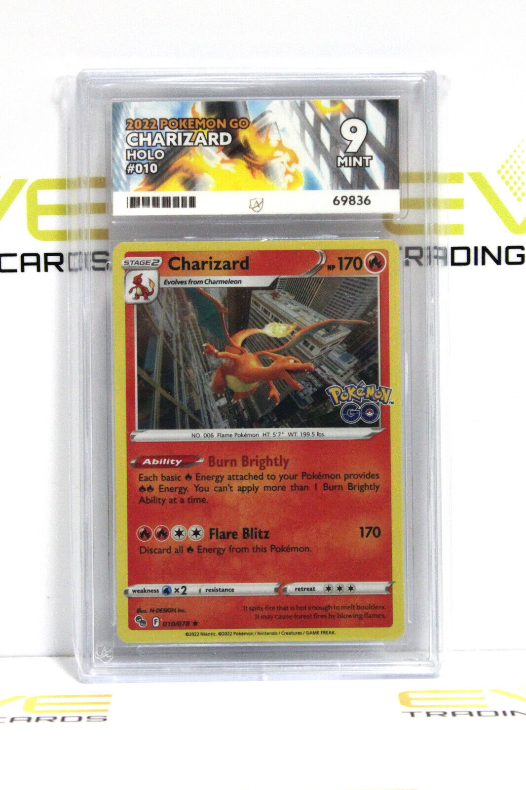 Graded Pokémon Card - #010/078 2022 Charizard Pokemon Go Holo - Ace 9