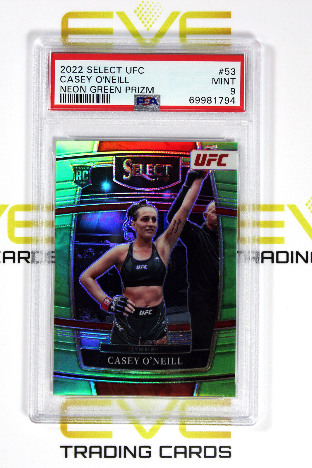 Graded Panini Select UFC Card - 2022 #53 Casey O'Neill Neon Green Prizm - PSA 9