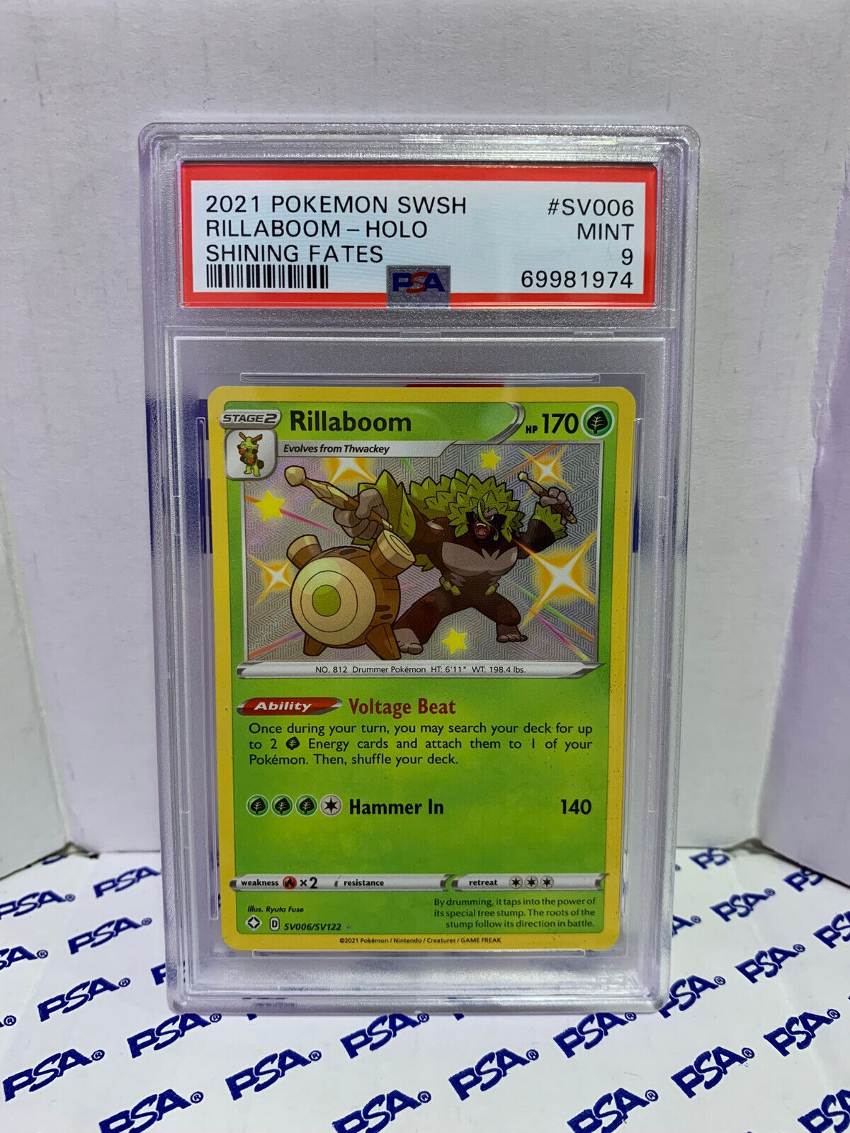 Graded Pokemon Card - SV006/SV122 2021 SWSH Rillaboom Holo Shining Fates - PSA 9