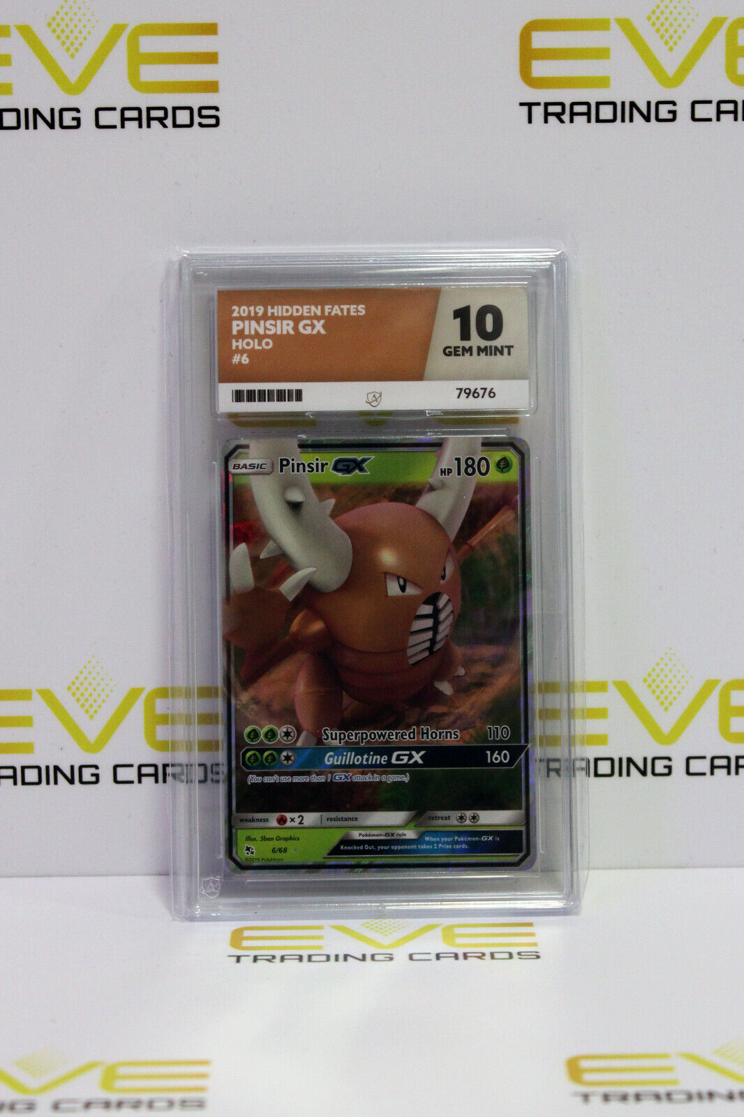 Graded Pokemon Card - #6/68 2019 Hidden Fates Pinsir GX Holo - Ace 10