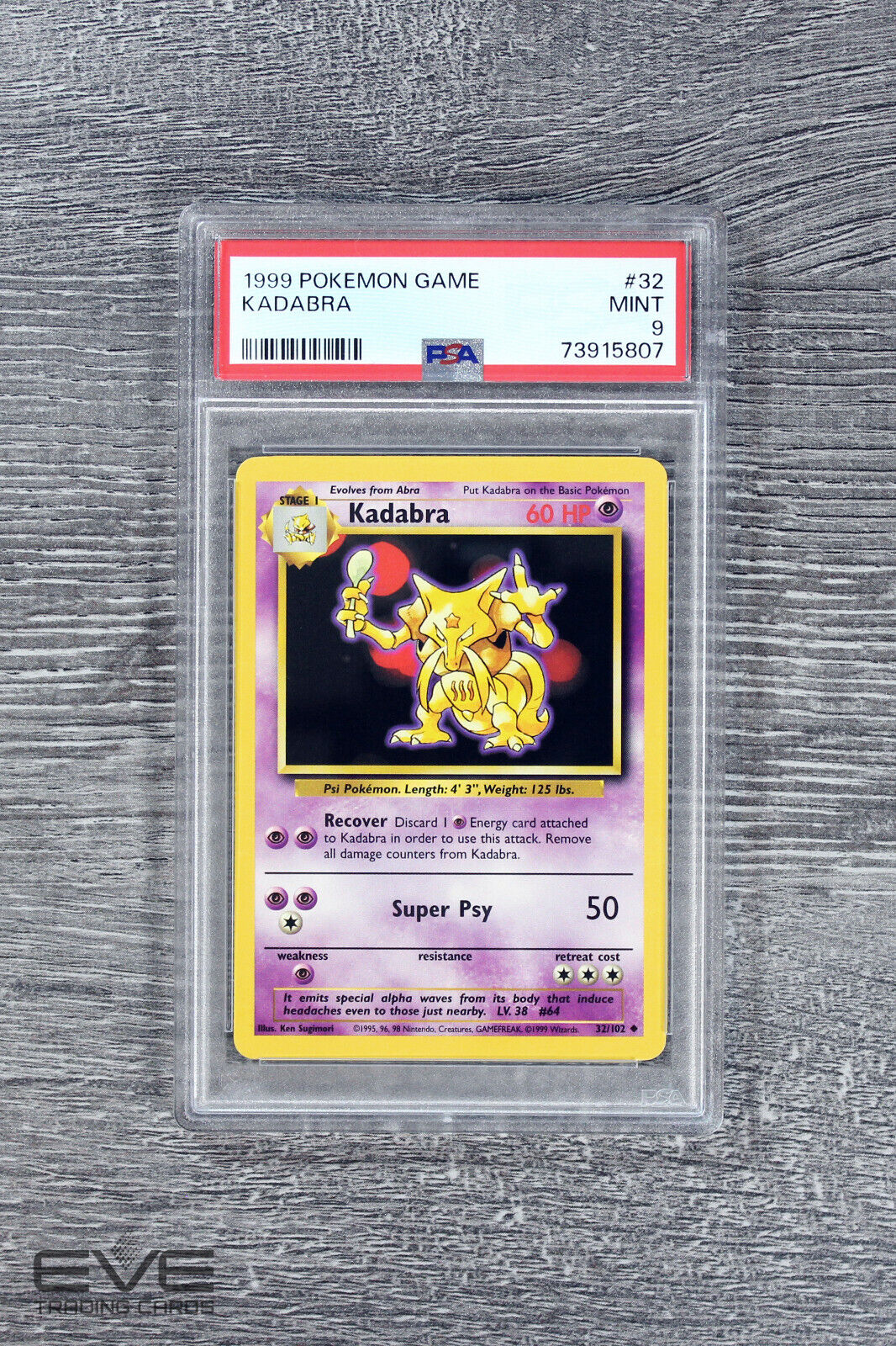 Pokemon Card - #032/102 1999 Kadabra Pokemon Game - PSA 9