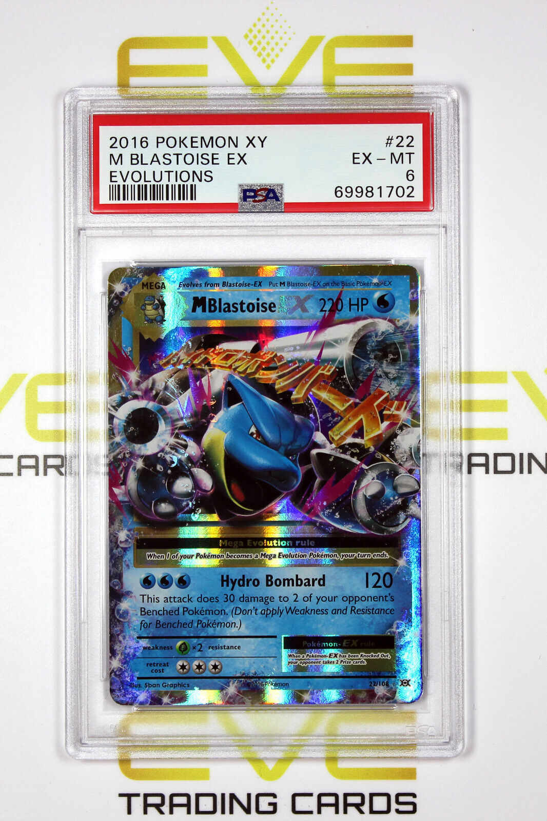 Graded Pokemon Card - #22/108 2016 M Blastoise EX XY Evolutions Rev Foil - PSA 6