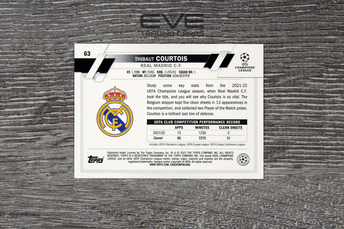 2022-23 Topps UEFA Club Competitions 1st Edition #63 Thibaut Courtois Starball
