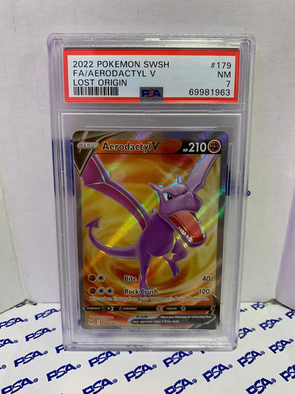 Graded Pokemon Card - 179/196 SWSH FA/Aerodactyl V Lost Origin - PSA 7