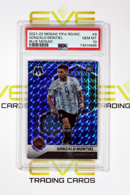 2021-22 Panini Blue Mosaic Prizm Road to World Cup #9 Gonzalo Montiel /99 PSA 10