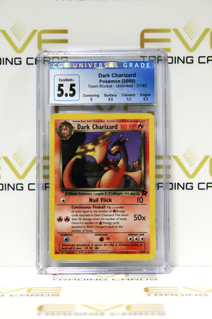 Graded Pokemon Card - #21/82 2000 Dark Charizard Team Rocket Unlimited - CGC 5.5