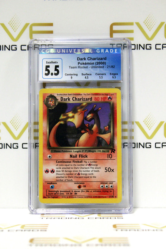 Graded Pokemon Card - #21/82 2000 Dark Charizard Team Rocket Unlimited - CGC 5.5