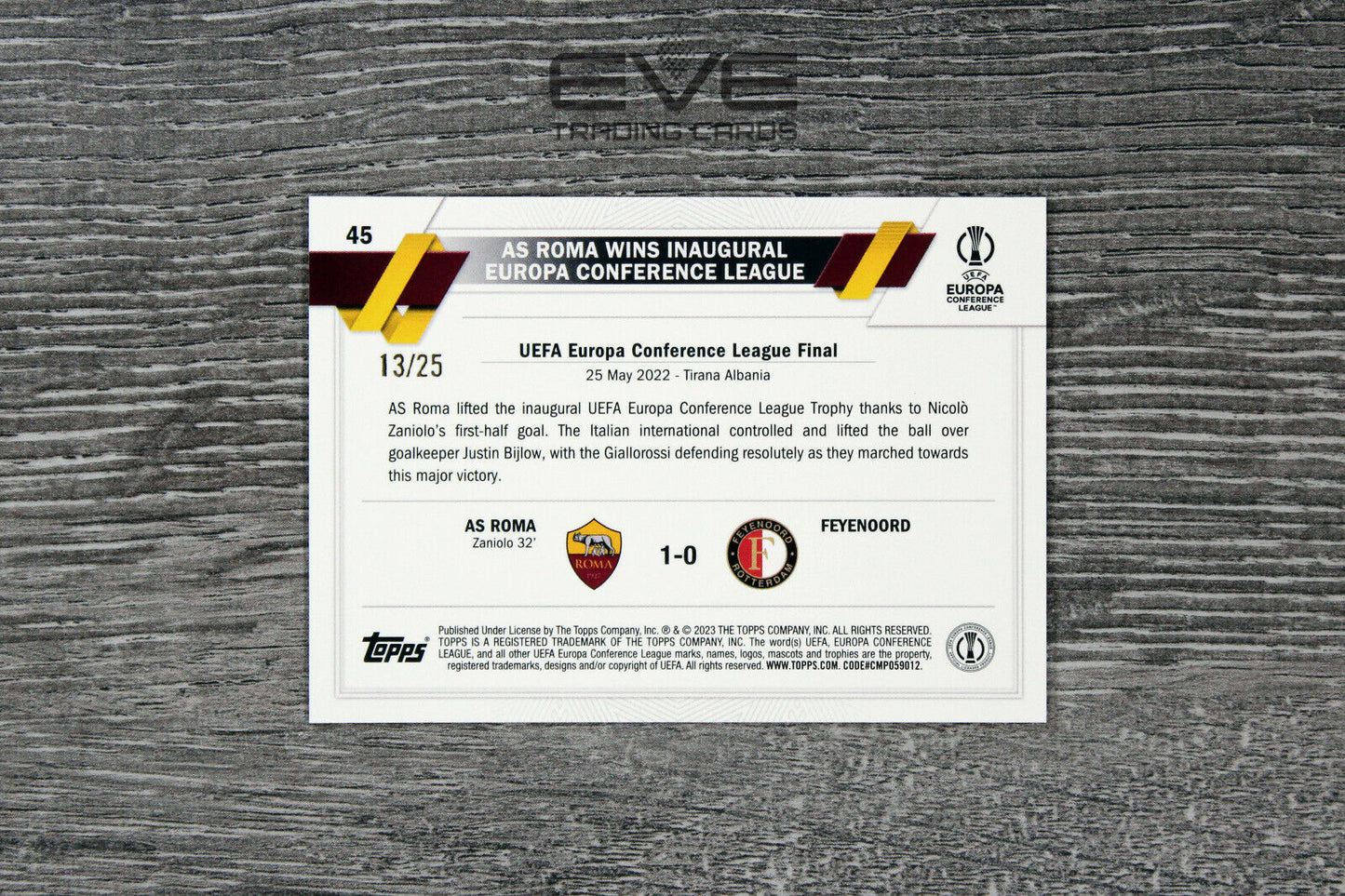 2022-23 Topps UEFA Club Competitions 1st Edition #45 AS Roma Title Winners /25