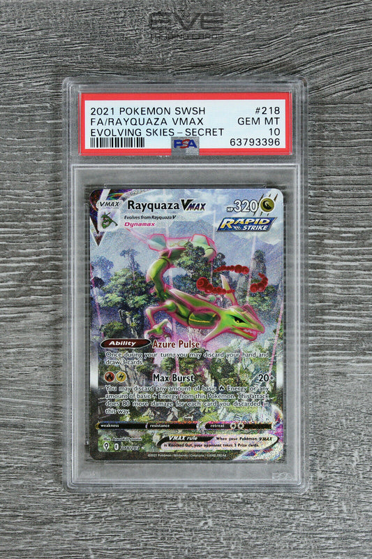 Pokemon Card - #218/203 2021 Rayquaza VMAX Secret Evolving Skies Full Art PSA 10