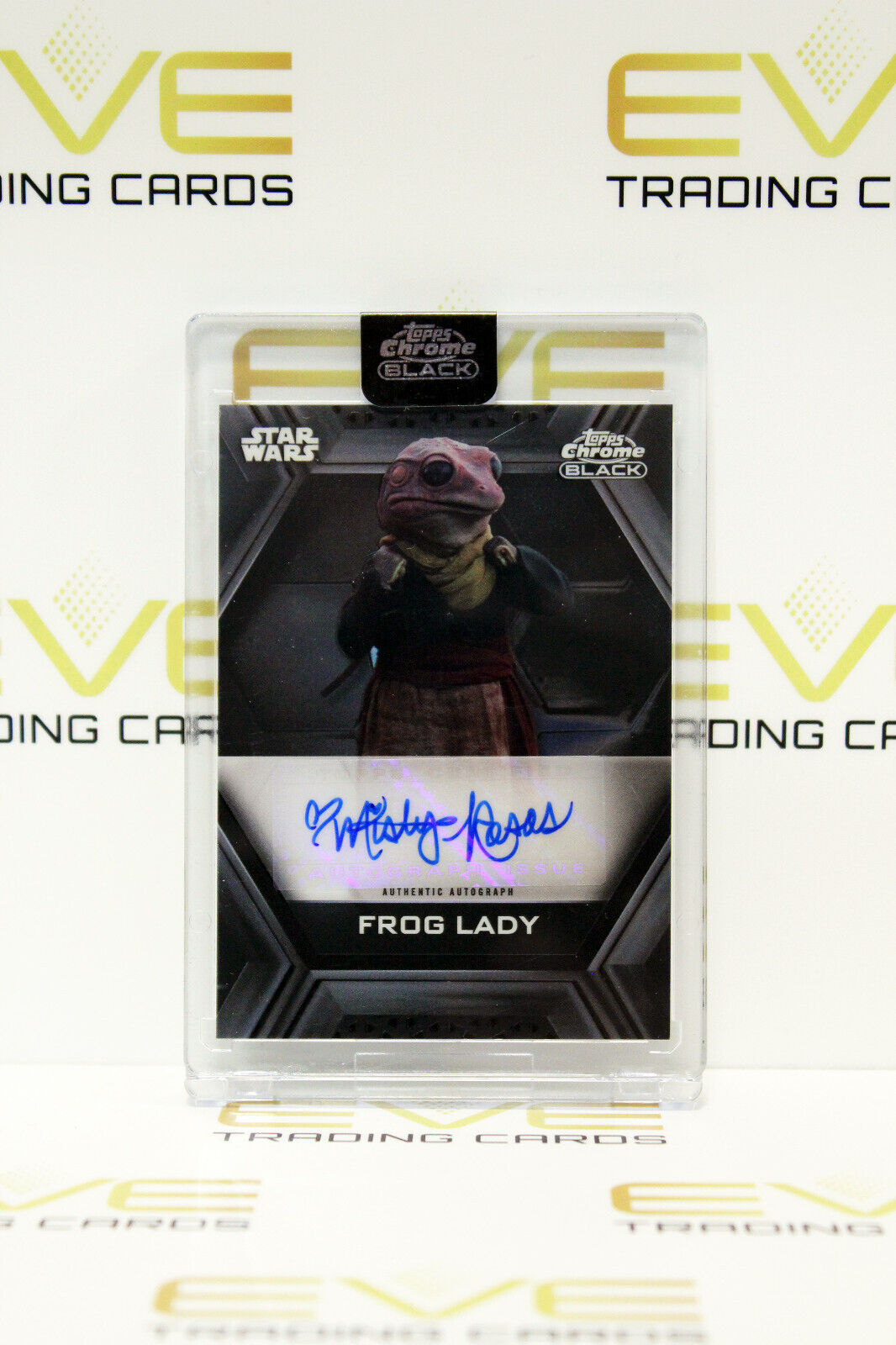 Topps Chrome Black Star Wars Misty Rosas as Frog Lady Autographed Slabbed Card