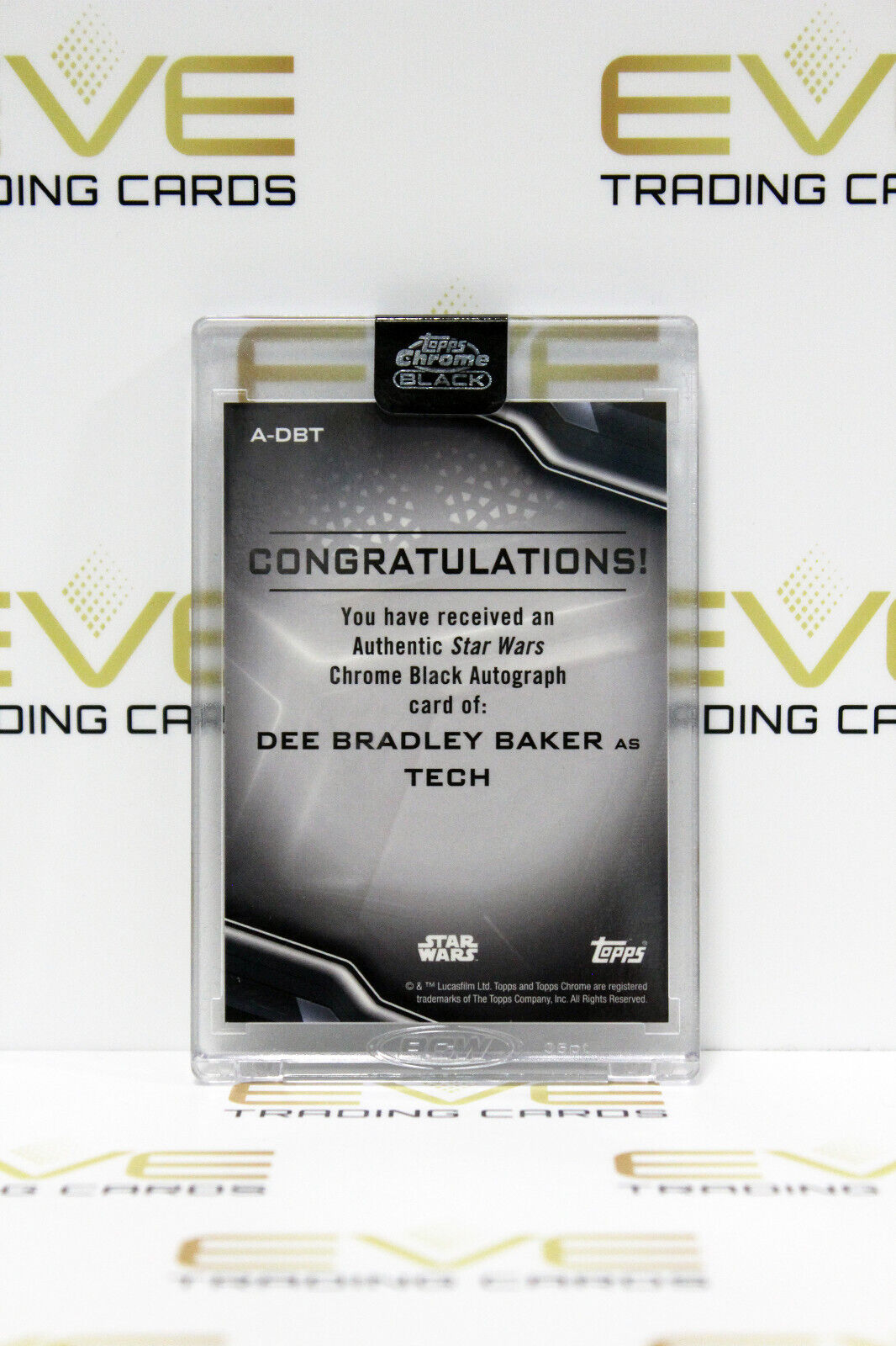 Topps Chrome Black Star Wars Dee Bradley Baker as Tech Autographed Slabbed Card