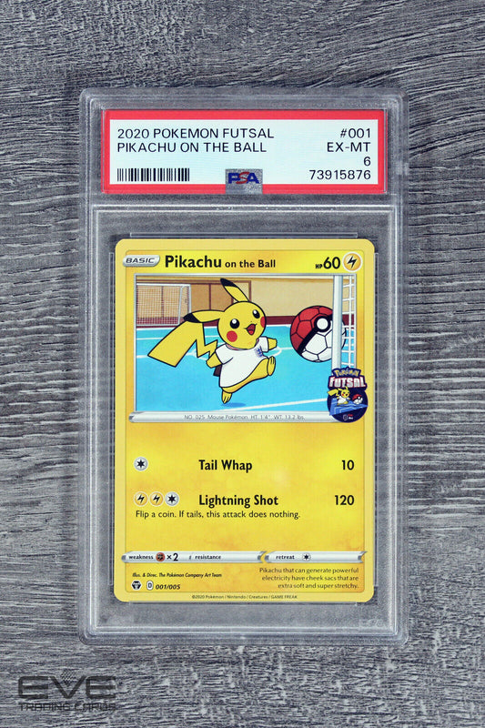 Pokemon Card #001/005 2020 Pikachu on the Ball - Pokemon Futsal - PSA 6