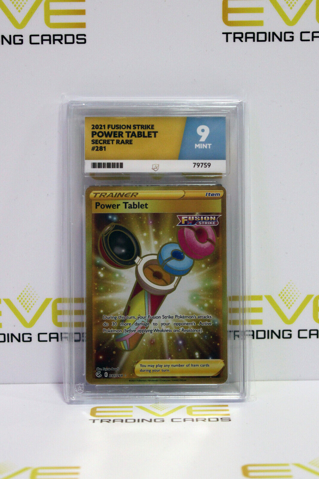 Graded Pokemon Card - #281/264 2021 Fusion Strike Power Tablet Secret - Ace 9