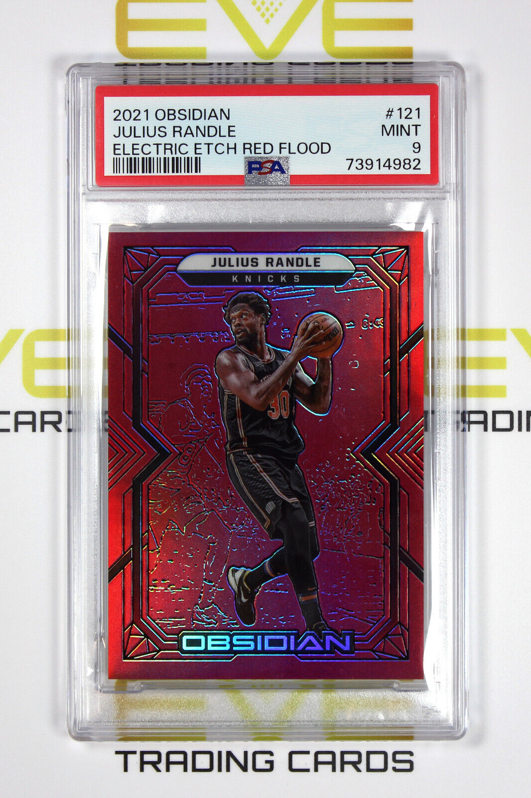 2021 Panini Obsidian Basketball Card #121 Julius Randle Electric Etch Red -PSA 9