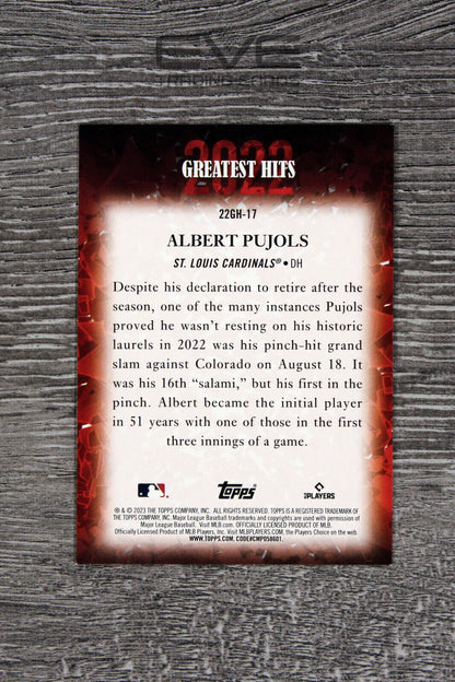 2023 Topps Baseball Card - 22GH-17 Albert Pujols "2022 Greatest Hits" - NM/M