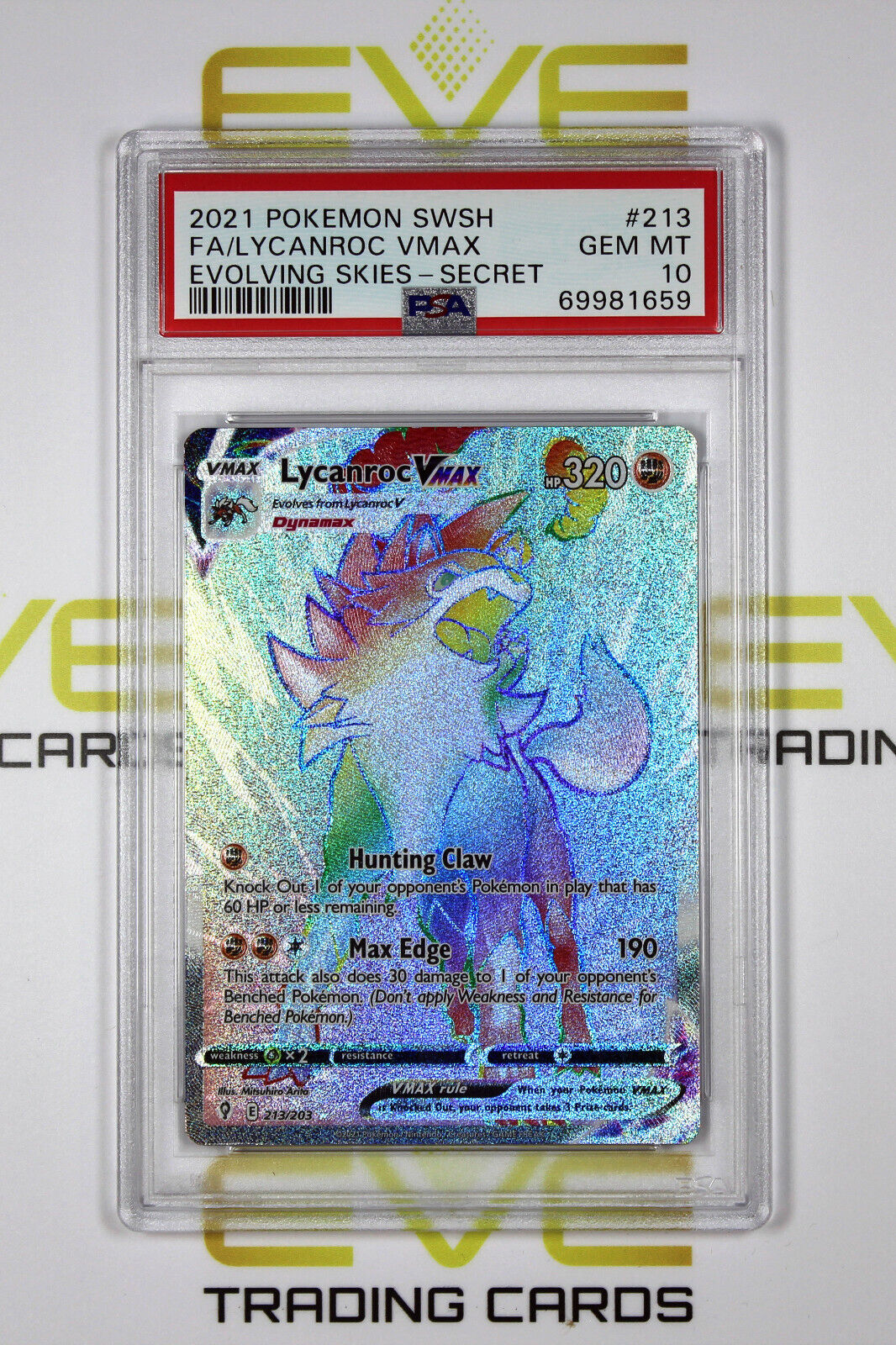 Graded Pokemon Card- #213/203 2021 Lycanroc VMAX Evolving Skies Full Art -PSA 10