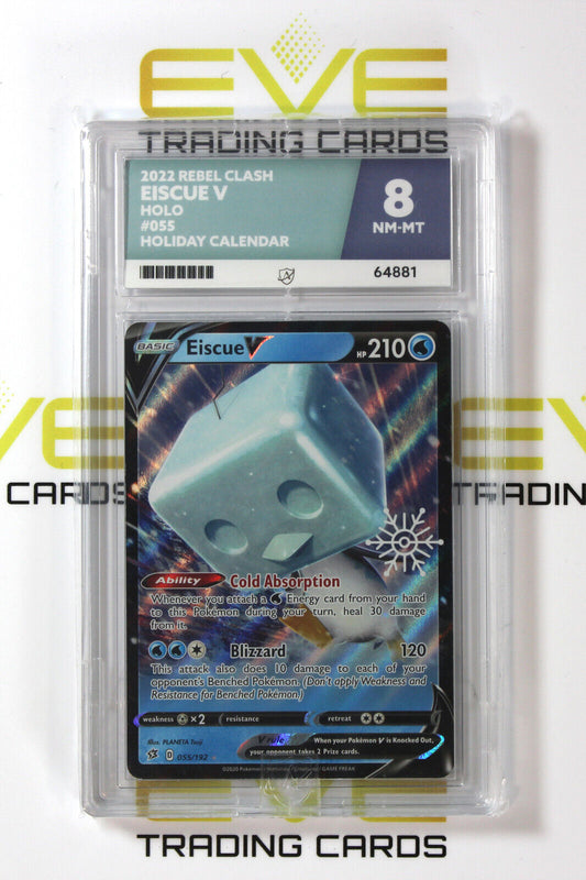 Graded Pokemon Card #055/192 2022 Eiscue V Rebel Clash Holiday Calendar - Ace 8