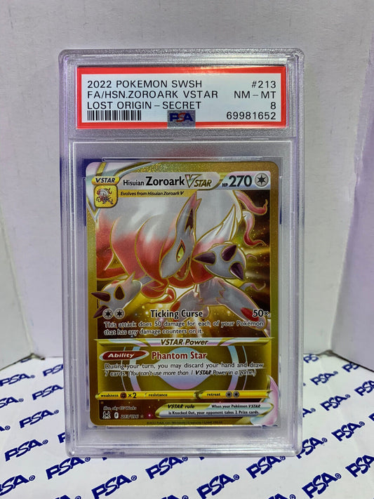 Graded Pokemon Card - 213/196 2022 SWSH FA/HSN ZOROARK VSTAR Lost Origin - PSA 8