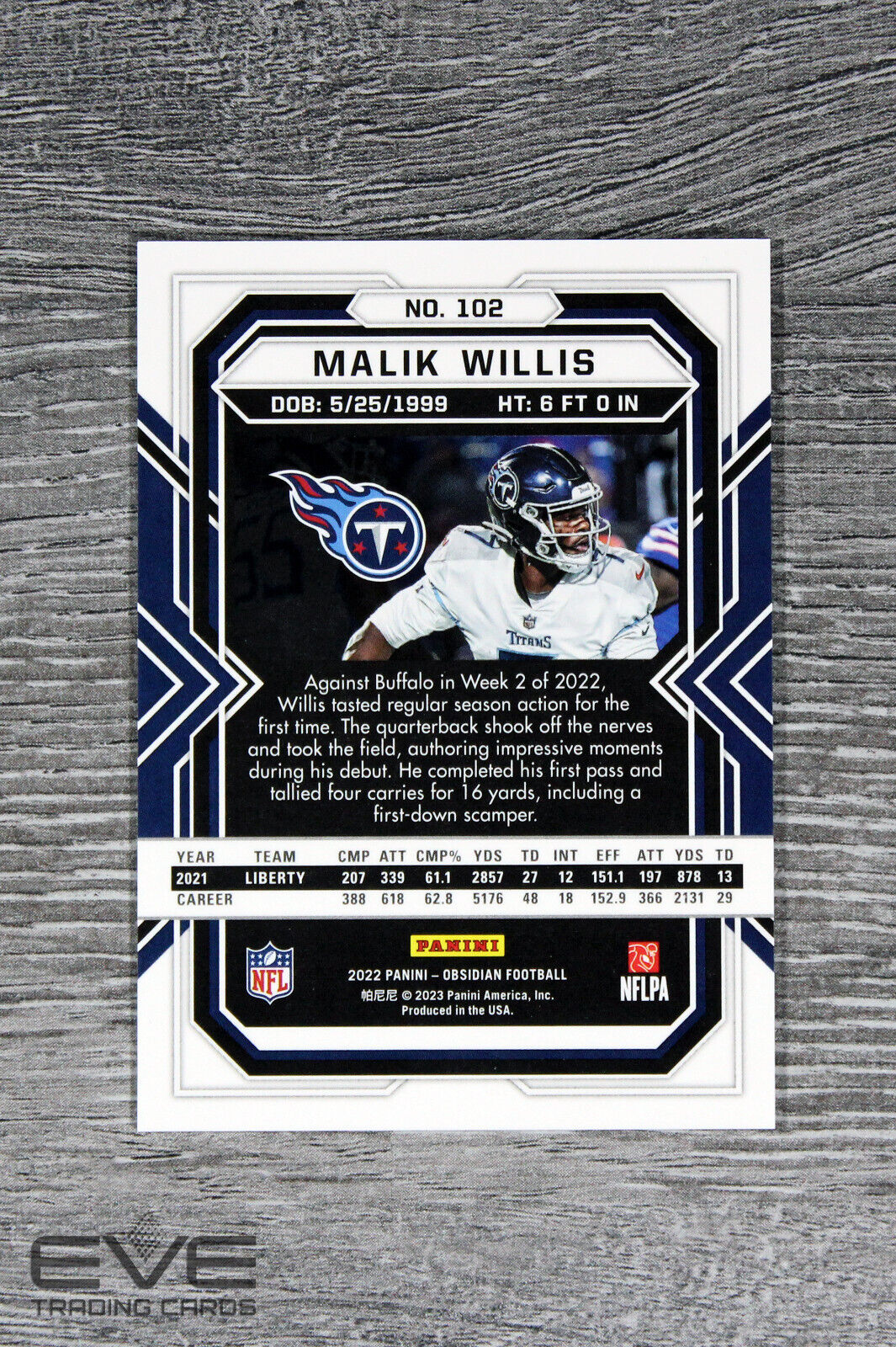 2022 Panini Obsidian NFL Card #102 Malik Willis Rookie Electric Etch NM/M