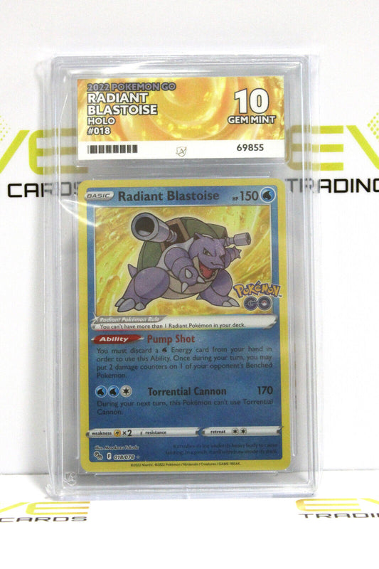 Graded Pokémon Card - #018/078 2022 Radiant Blastoise Pokemon Go Holo - Ace 10