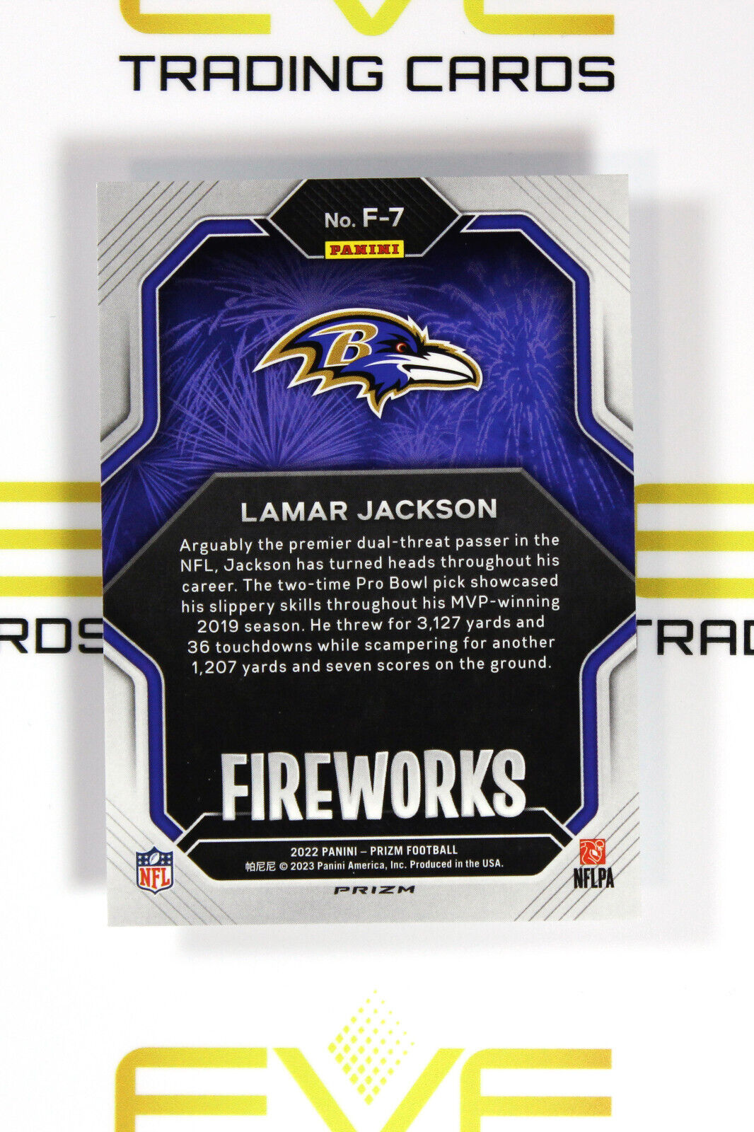 Panini Prizm NFL American Football Card - #F-7 2022 Lamar Jackson Fireworks