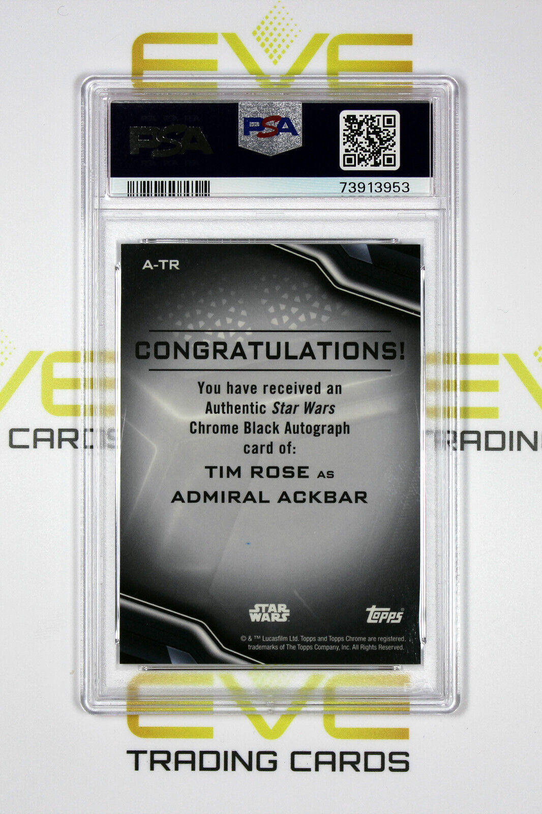 Topps Chrome Black Star Wars #A-TR Tim Rose as Admiral Ackbar Autograph - PSA 9