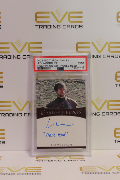 Graded Game of Thrones Autographed Card - 2021 Leo Woodruff / Howland Reed PSA 9